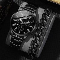 Quartz Watches Men's Three Eye Business Casual Fashion Trend Belt Quartz Watch Plus Titanium Steel Bracelet