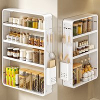 Space Aluminum Wall-Mounted Kitchen Organizer - No-Drill Spice Rack With Adjustable Shelves & Utensil Hooks (Chopstick Holder & Spice Grids Options)