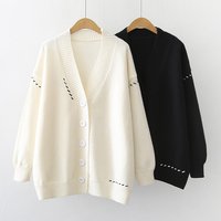 Oversized V Neck Knit Cardigan – Lightweight Polyester Blend Longline Button Front Cover Up Spring & Fall Clothing