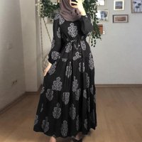 Muslim Commuting Daily Casual Ethnic Pattern Print Doll Long Dress