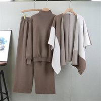 Clothing Fashion Knitted Matching Shawl Wide Leg Pants Temperament Fashionable Three Piece Suit