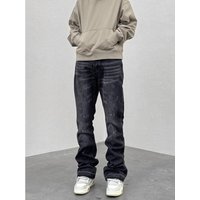 Men's Clothing Vintage Washed Black & Blue Splash Ink Straight-Leg Slightly Flared Jeans For Men & Women – Comfortable Cotton Denim With Mid-Rise