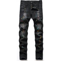 Men's new distressed jeans, fashionable and casual elastic straight leg jeans