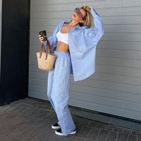 fashion casual suit loose long sleeved shirt wide leg pants two piece set