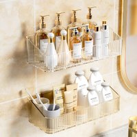 Rustproof Bathroom Organizer Shelf No Drill Wall Mount Storage Rack Drainage Holes Shower Toiletries & Cosmetics