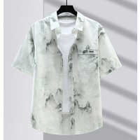 Tie Dye Quick Drying Ice Silk Short Sleeved Shirt For Men In Summer, Thin Cut Shirt, Loose Five Quarter Sleeved Jacket