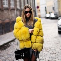 Women’s Clothing Fur Coat With Hood Patchwork Coat Fox Fur