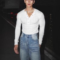 Clothing High Elastic Knitted Henley Shirt Half Button Tight Stretch Knit Henley Shirt Slim Fit Long Sleeve Breathable Semi Button T Shirt