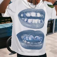 Clothing Lip Print Loose Clothing Street Dark Clothing