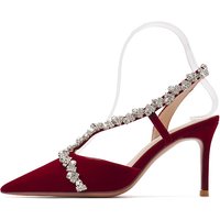 Women's rhinestone sandals Women's sense line with thin heel fairy wind high heels red wedding shoes