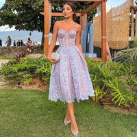 Summer New European And American Foreign Trade Cross-Border Evening Women's Tight Tube Top Sexy Embroidered Lace Dress