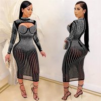 Women's party night club gauze perspective rhinestone dress with suspenders