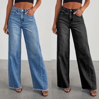 Clothing Loose Wide Leg Side Seam Stitching Frayed Hem Jeans 32150
