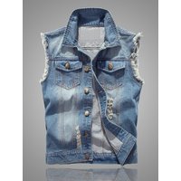 K Denim Vest Slim Fit Vest Vest Shoulder Ripped Denim Vest Top