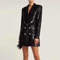 Clothing sequined silver button long sleeved suit dress