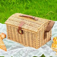 Rattan Picnic Basket Set Complete Outdoor Dining Kit Cutlery & Insulated Compartment