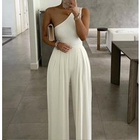 Women's jumpsuit, the same style as the Internet celebrity, simple and sexy one-shoulder asymmetrical jumpsuit