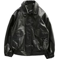 Trend Handsome Loose PU Leather Biker Pilot Leather Jacket Spring Autumn Coat