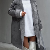 plush coat suit collar long cardigan long sleeve plush coat