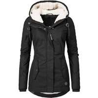 Women's Clothing autumn and winter black classic style plus velvet and thickened cotton jacket