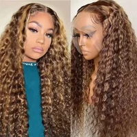 Highlight Brown Deep Wave Lace Front Wig Human Hair Wigs Lace Frontal Wig Pre Plucked Honey Blonde Colored Remy Wigs For Women