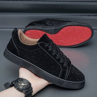 Summer New Model Celebrity Style Trendy Men's Low-top Sneakers With Rhinestones Rivets, Red-soled Shoes, Versatile And