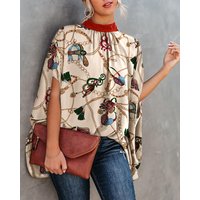 Clothing Hot Sale Summer Casual Fashion Printed Split Bat Sleeve Top