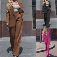 Fashion Temperament Long sleeved Suit Straight Trousers Two piece Set