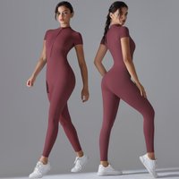 Clothing Zipper Short Sleeved Yoga Suit Jumpsuit Quick Drying Breathable Outdoor Sports Tight Jumpsuit Fitness Clothes