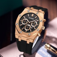 2023 Explosive Model Outdoor Multifunctional Sports and Leisure Watch Large Dial Men’s Quartz Watch Silicone Strap Rose Gold