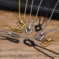 Men's Jewelry Stainless Steel Geometric Oval Rectangular Diamond Pendant Simple Hip Hop Necklace Jewelry