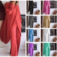 Women's Clothing fashion casual cross large size irregular long sleeved suit wide leg pants two piece suit