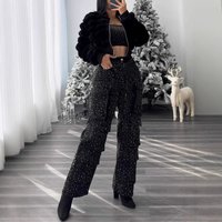Clothing High Waist Pocket Rhinestone Studded Jogger Pants Polka Dots – Stretch Denim Cargo Pants & Streetwear