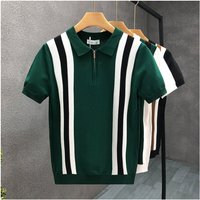 Summer Matching Striped Knitted Polo Shirt Short Sleeved T Shirt Gentleman Lapel