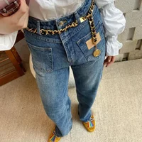 Belts Baroque Gold Plated Copper Snake K Calfskin Waist Chains With Coin Pendent Vintage Black Metal Real Leather