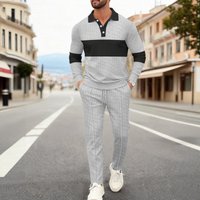 Casual Block Suit Waffle Knit Collar Long Sleeved Trousers Spring Autumn Europe America