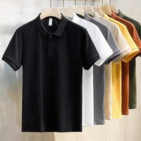 Men's Clothing Business Polo Shirt Pit Stripe Mercerized Polo Shirt Short Sleeve Summer Top Lapel Men's T
