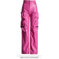 Women's Clothing high waist trousers 2024 autumn new style fashion splicing PU leather multi pocket long zipper workwear leather trousers