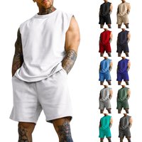 Men's Clothing new summer sleeveless sports suit men's casual thin top solid color waistcoat two piece set for men