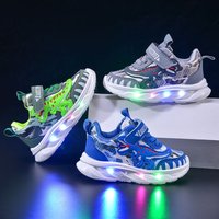 Boys‘ Sneakers New Style Cartoon Boys Dinosaur Sports Shoes Small And Medium Children’s Leather Daddy Shoes Baby Light Shoes Trend