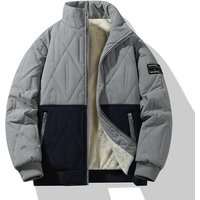 Men's Clothing Contrast Color Stitching Plus Velvet Winter Fleece-Lined Color Block Stand Collar Jacket - Stylish Unisex Casual Coat For Cold Weather