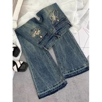 Vintage High-Waisted Flared Jeans – Embroidered Distressed Denim Pants For Women (XS-2XL, Retro Blue & Grey)