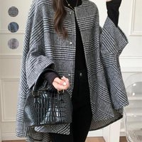 Mid length cardigan round neck plaid coat cape 2024 autumn winter Korean style fashion trendy coat