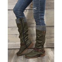 Round toe chunky heel mid simple warm side zip boots