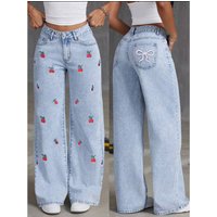 Retro Wide Leg Jeans Style High Waisted Cotton Palazzo Pants Drag Hem 