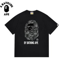 A BATHING APE BAPE-Military Green CamouflageMen's Short Sleeved T-shirt With Letter Printed Pattern