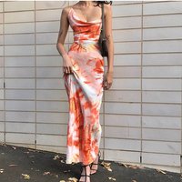 Clothing Summer Hit Tie Dye Print Sexy Back Strap Mid Length Suspender Dress