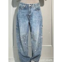 Clothing Spring Summer Casual Rhinestone Loose Harem Jeans