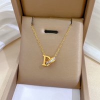 Trendy Gold Color Stainless Steel Letter D Circle Pendant Necklaces For Women Fashion Romantic Clavicle Chain Female Jewelry Gifts