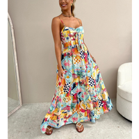 Women's new suspender print dress INS loose holiday casual elastic dress